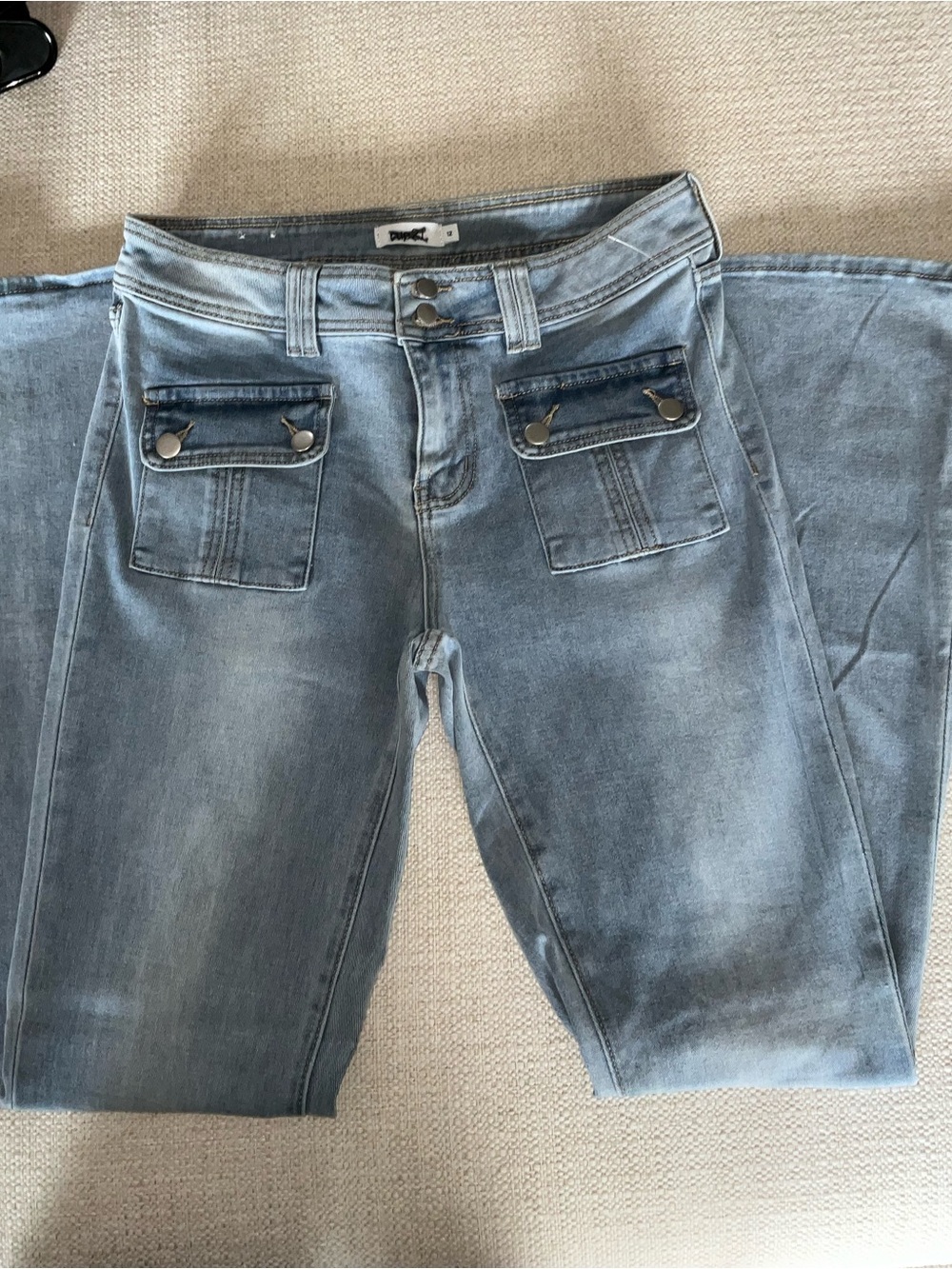 Light Blue Boot-Cut Jeans with Front Flap Pockets